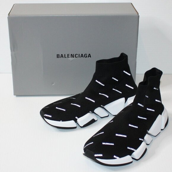 Balenciaga Speed 2.0 Logo Sneakers Black & White Soles size EU 39 / US 9 NEW - Picture 1 of 8